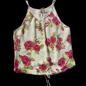 Marks & Spencer Size 10 Halter Tank Top Lined Floral Pink Green Embellished